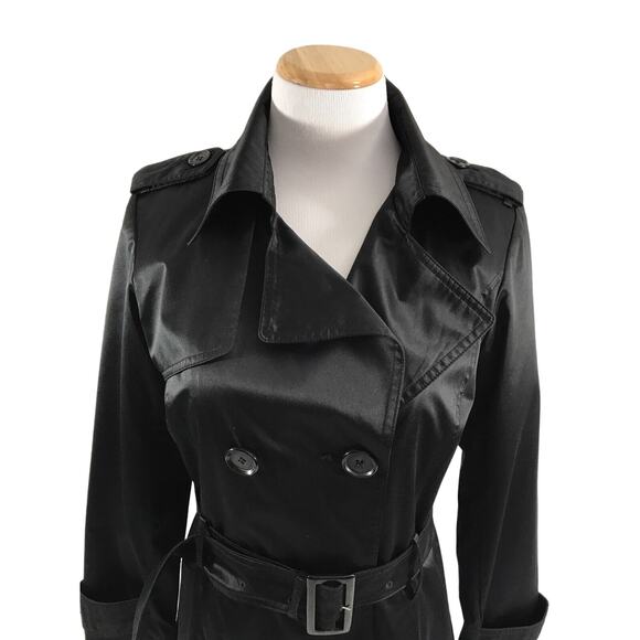 Kristen Blake Satin Jacket Double Breasted Peacoat with Belt Size Small Black - Picture 3 of 11